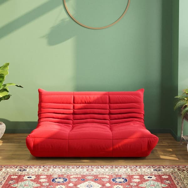 J&E Home 34.25 in. W Armless Teddy Velvet Modular Lazy Floor Sofa in. Green