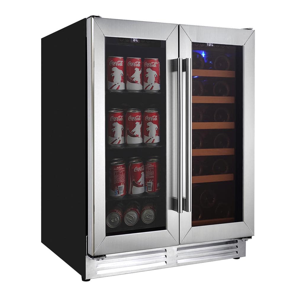 Koolatron 24 in. BuiltIn Dual Zone Wine and Beverage Fridge with Lock, 56 Can and 18 Bottle