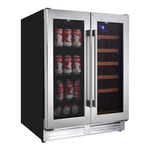 24 in. Built-In Dual Zone Wine and Beverage Fridge with Lock, 56 Can and 18 Bottle Capacity