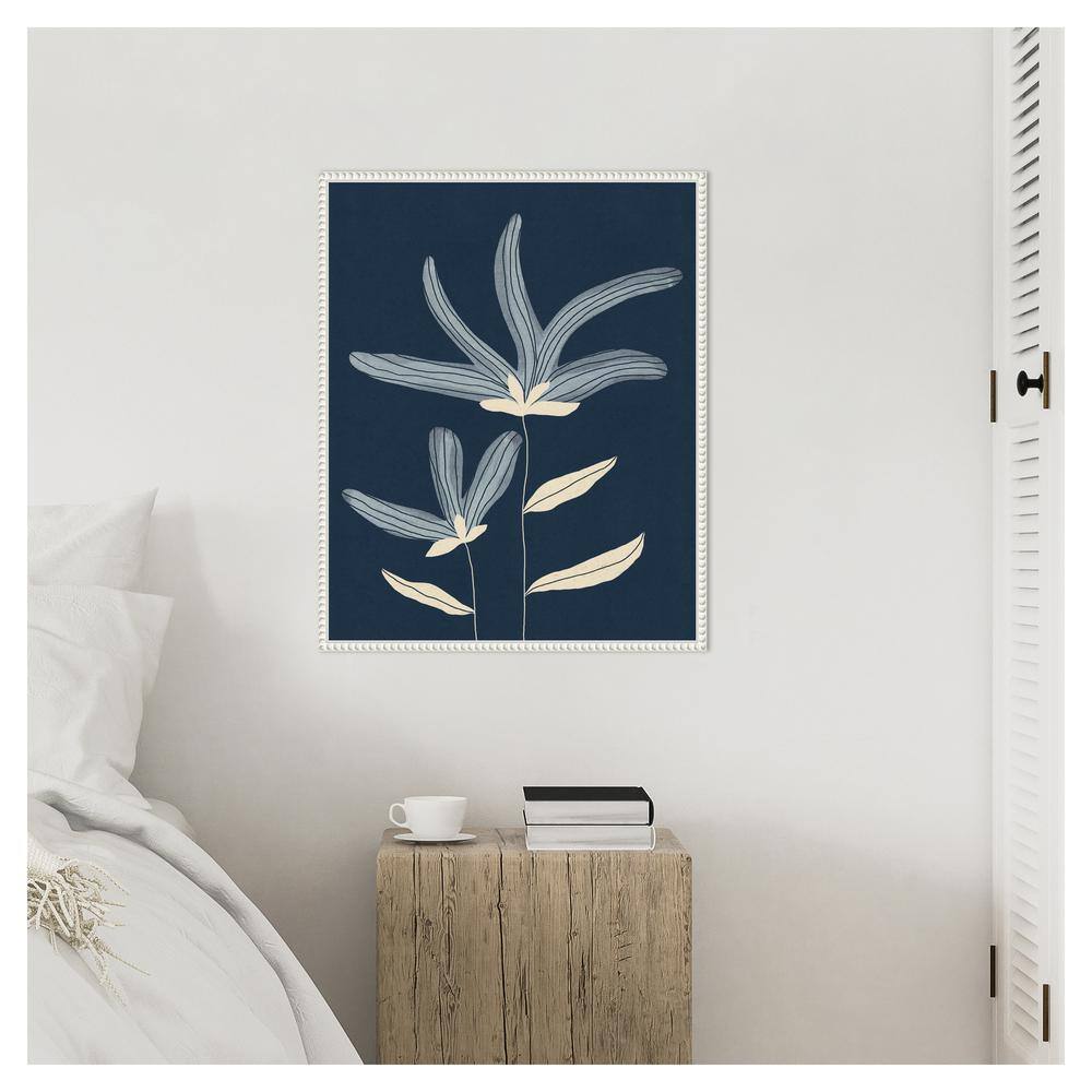 Abstract Floral Navy and White Canvas Wall Art with Beaded Frame