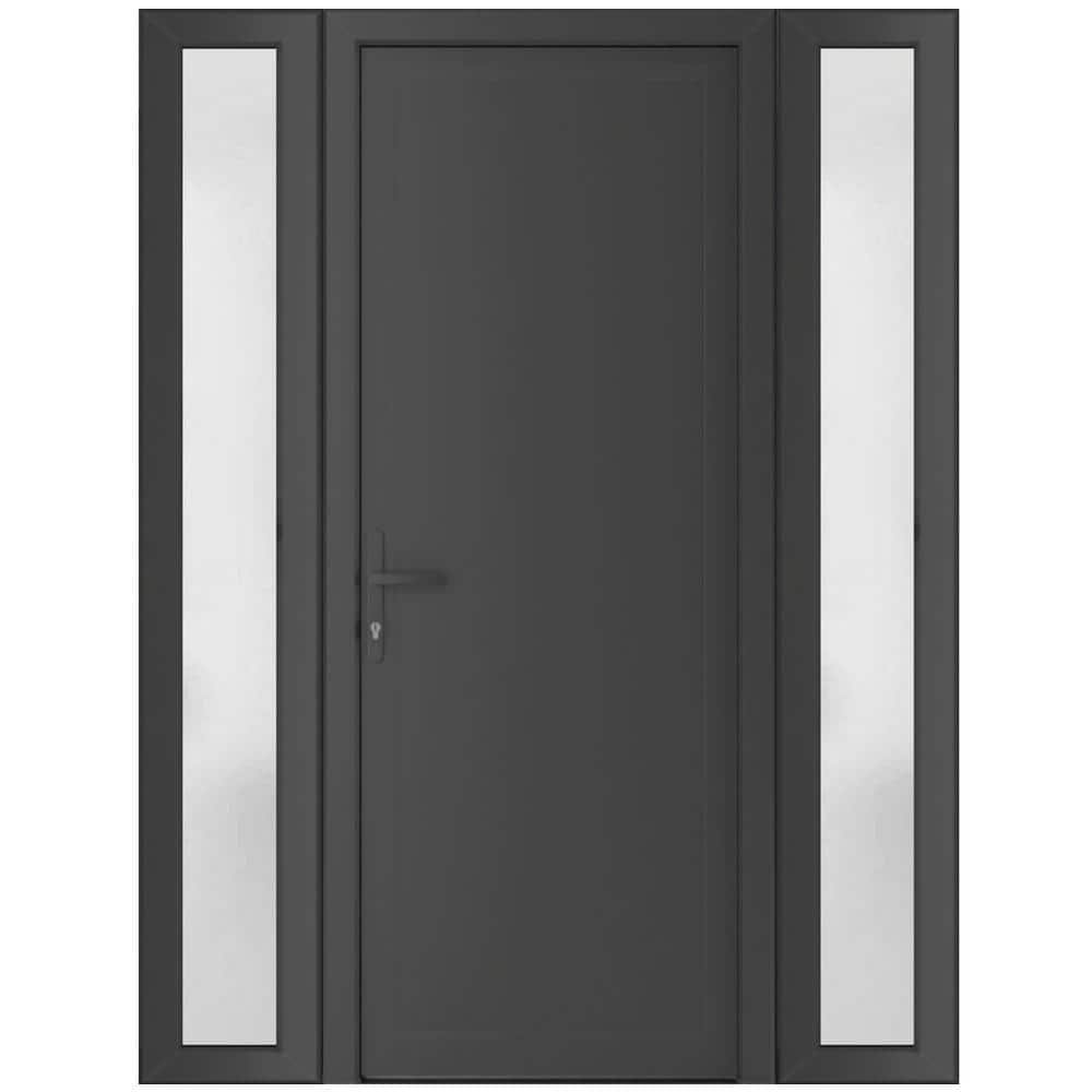 64 in. x 80 in. Right-hand/Inswing Frosted Glass Antracite Grey Steel Prehung Front Door with Hardware price history on PriceWatchPro