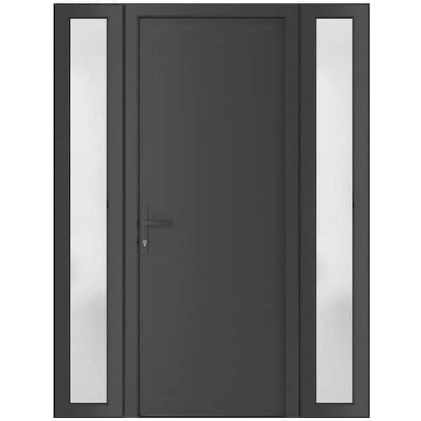 68 in. x 80 in. Right-hand/Inswing Frosted Glass Antracite Grey Steel Prehung Front Door with Hardware