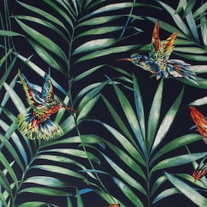 Tropical Birds Black Removable Peel and Stick Wallpaper