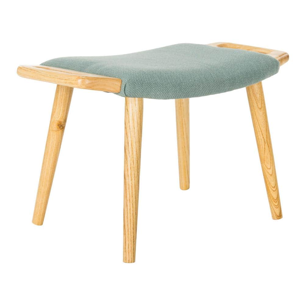 Yara Transitional Elm Wood Bench with Sea Blue Cushion