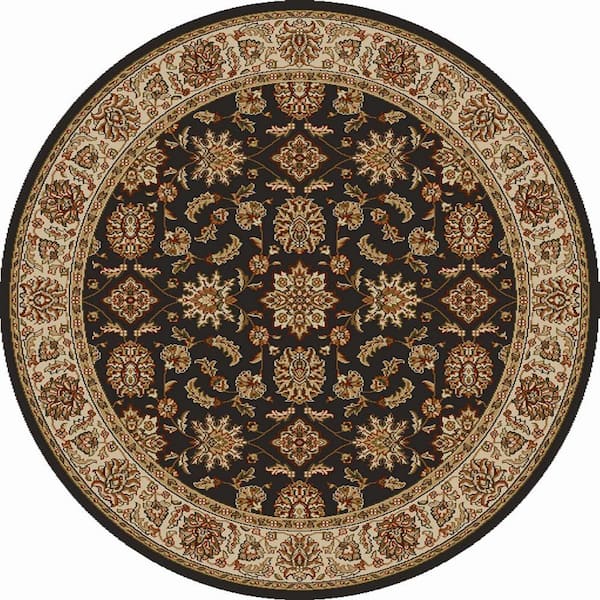 Como Brown 8 ft. Round Traditional Oriental Floral Area Rug