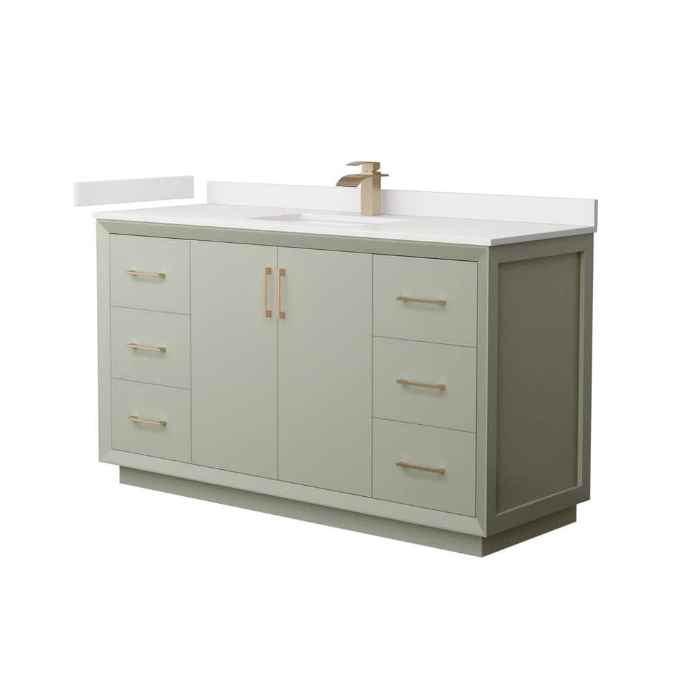 Strada 60 in. W x 22 in. D x 35 in. H Single Bath Vanity in Light Green with White Quartz Top price history on PriceWatchPro