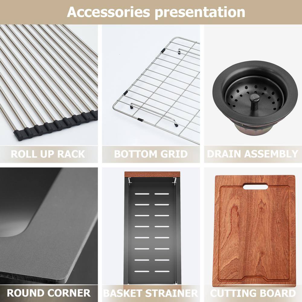Gunmetal Black 30'' Stainless Steel Undermount Kitchen Sink with Accessories