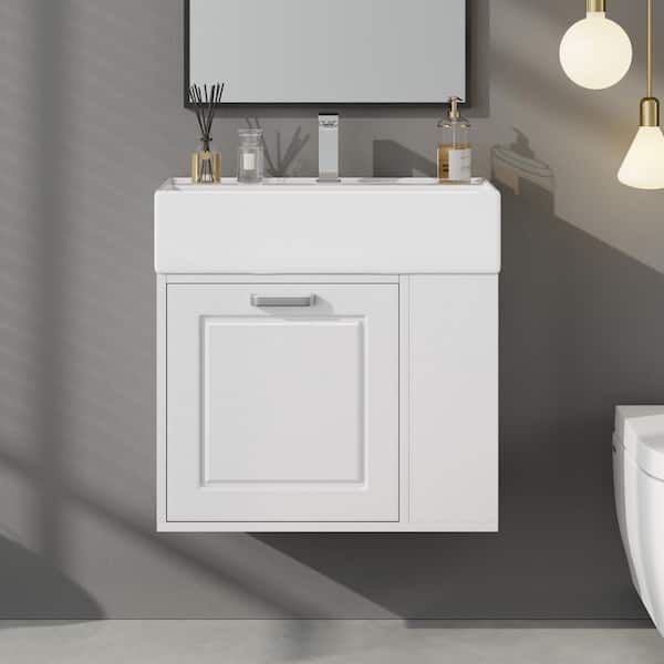 22 in. Single Sink Floating White Bath Vanity with White Ceramic Top