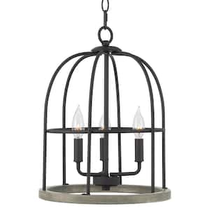 Enslow 17 in. 60-Watt 3-Light Sandblasted Black Farmhouse Cage Pendant Light