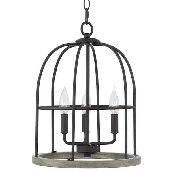 Kira Home Enslow 17 in. 60-Watt 3-Light Sandblasted Black Farmhouse Cage Pendant Light