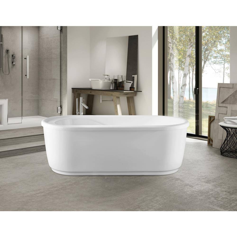 59-Inch White Acrylic Freestanding Soaking Bathtub