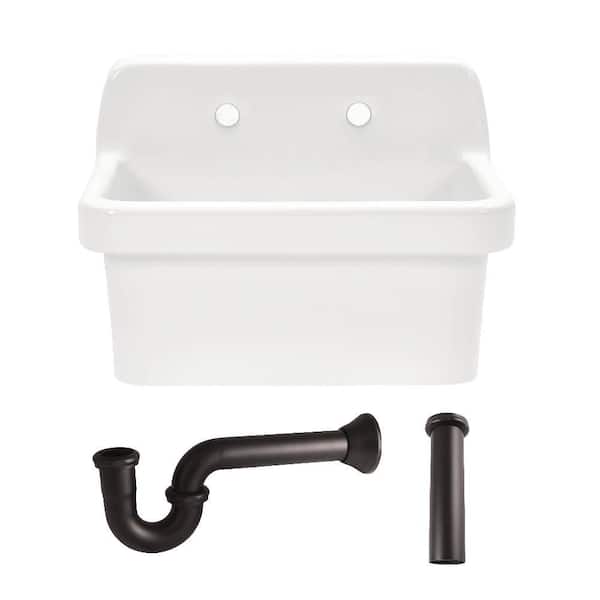 Doriteal 24 in. Wall Mount Single Ceramic Kitchen Sink with Accessories