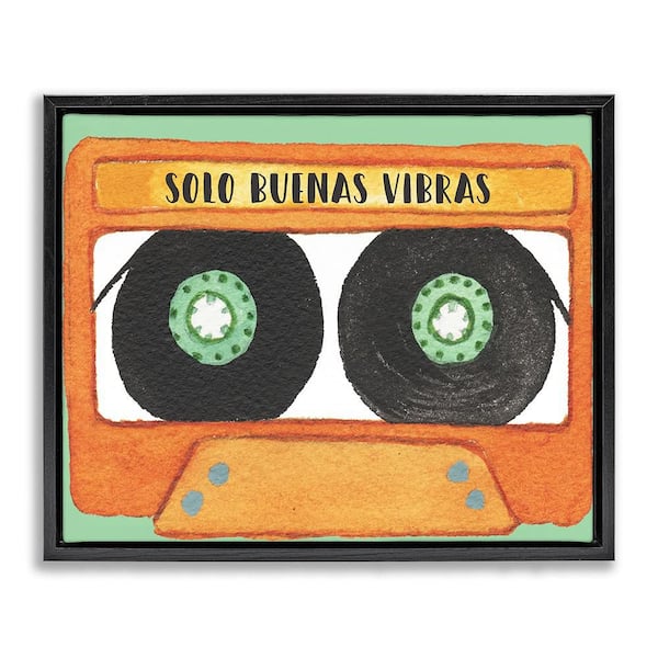 Stupell Industries Only Good Vibes Cassette by Jennifer Pugh Black Floater Frame Music Graphic Art Print 17 in. x 21 in.