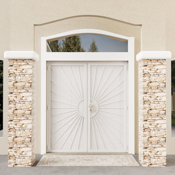 72 in. x 80 in. Universal/Reversible Hinging White Surface Mount Steel Security Door with Perforated Metal Screen (Lock)