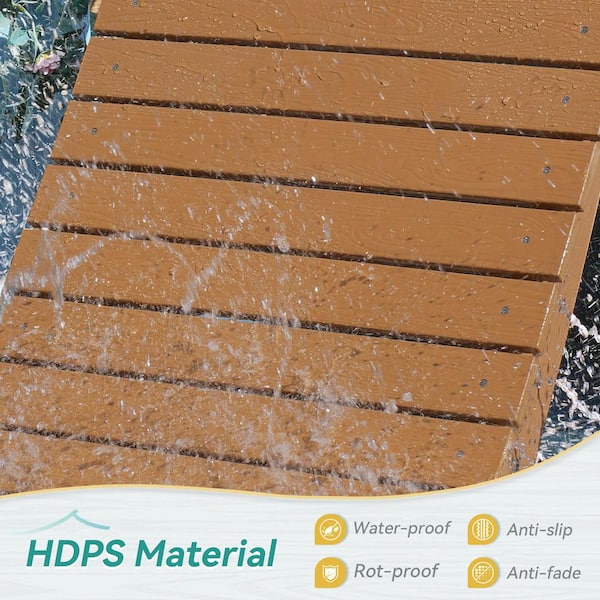 Teak 4-Piece HDPS Plastic Stackable Outdoor Chaise Lounge Patio Lounge Chair with Cushion Up to 10 in. Deep