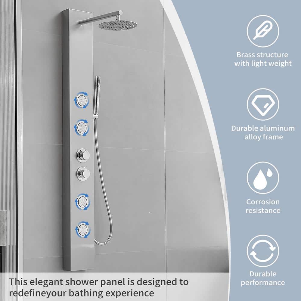Nickel Chrome Multi-function Shower Panel with Adjustable Head