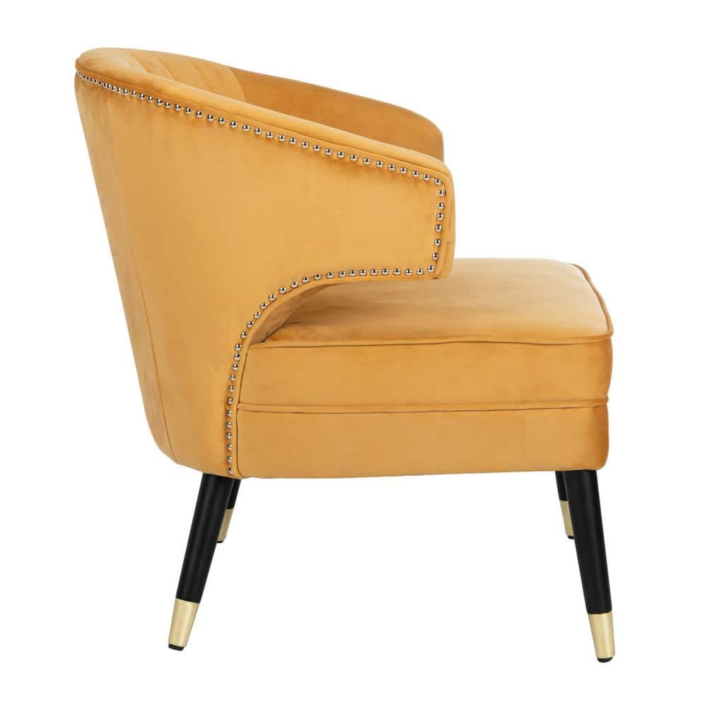 Stazia Marigold Velvet Wingback Armless Accent Chair with Gold Caps