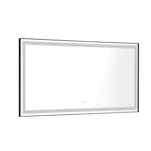 Andrea 72 in. W x 36 in. H Large Rectangular Metal Framed Dimmable AntiFog Wall Mount LED Bathroom Vanity Mirror in Black