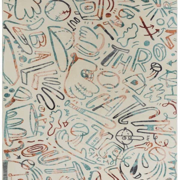 6 ft. x 8 ft. Multi-Colored Sportsglyphs Abstract Washable Area Rug