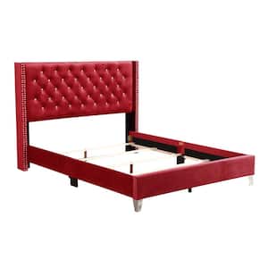 Julie Cherry Tufted Upholstered Low Profile Full Panel Bed