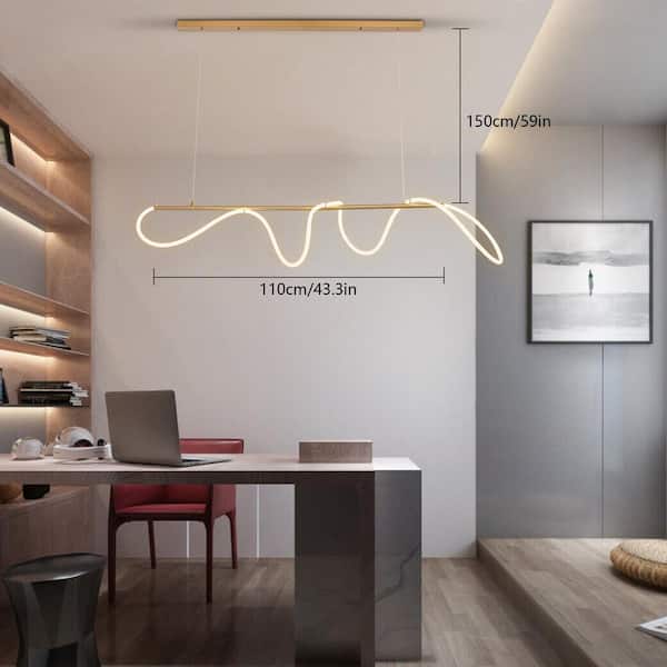 OUKANING 60-Watt 1-Light Gold Modern Linear Island Integrated LED
