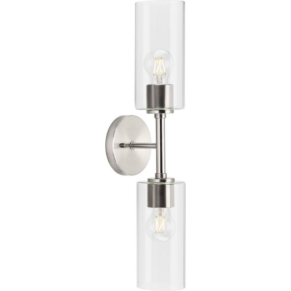 Cofield Brushed Nickel 2-Light Wall Sconce with Cylindrical Glass Shades