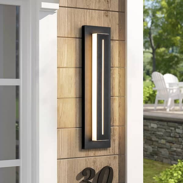 Lorise Black Modern Integrated LED Indoor/Outdoor Hardwired Porch Light Wall Lantern Sconce