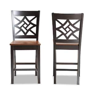 Nicolette 24.2 in. Walnut Brown and Dark Brown Counter Stool (Set of 2)