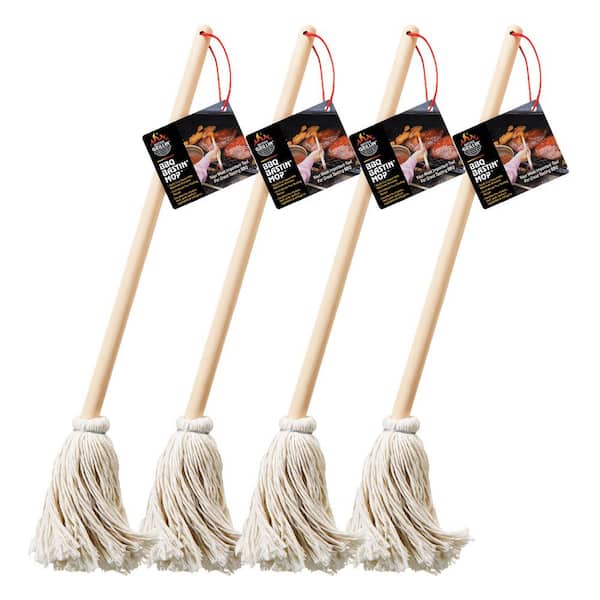 Photo 1 of 16 in. Wooden Handle BBQ Grill Basting Mop with Cotton Head (4-Pack)
