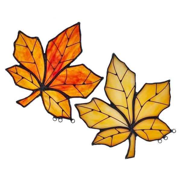 (2-Pack) Yellow Maple Leaves Stained Glass Art Glass Window