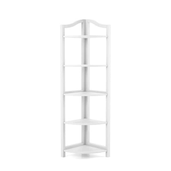 Furniture of America Neil 62 in. White Wood 5-shelf Corner Bookcase