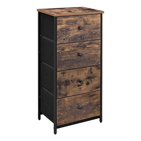 Benjara Rustic Brown and Black 4-Drawer Wood and Metal Tall Dresser Chest