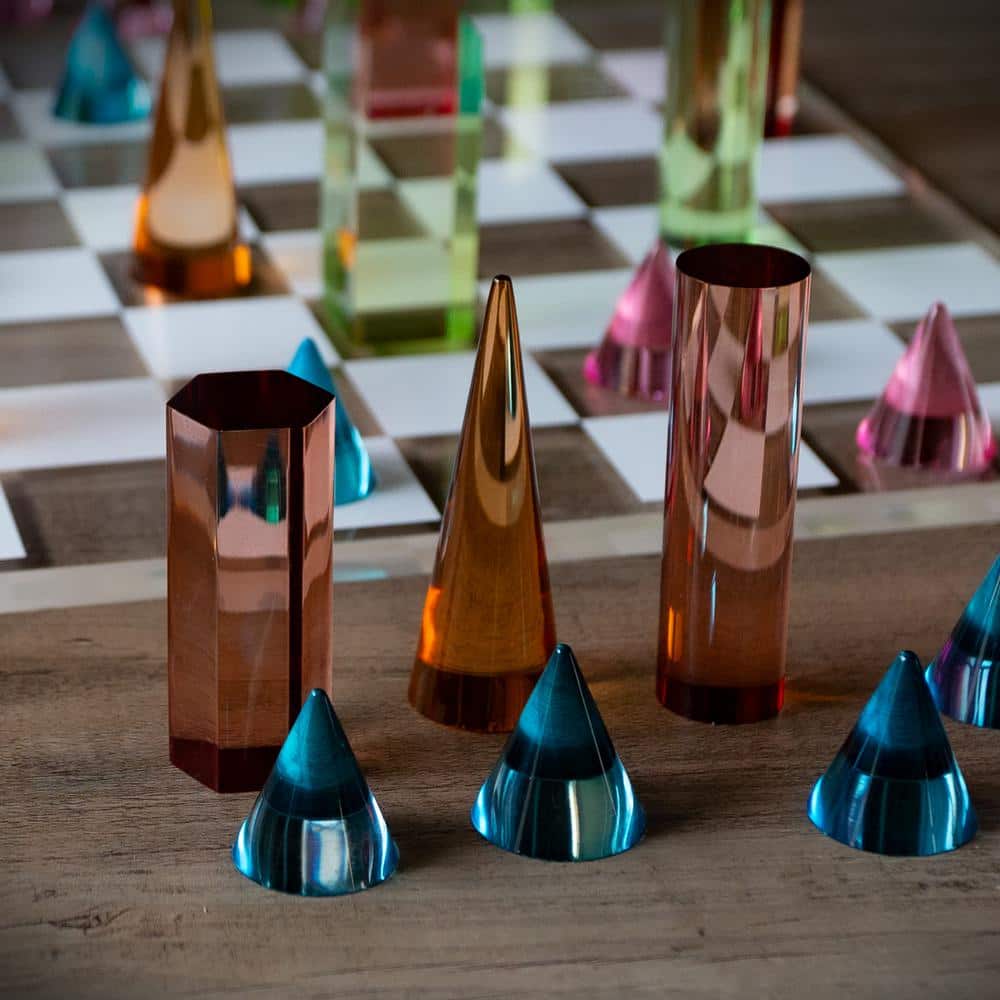 Modern Acrylic Chess Set with Colorful Game Pieces