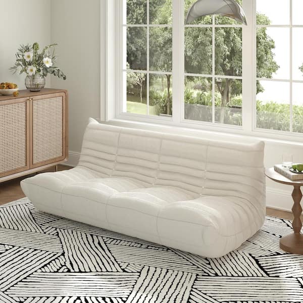 Magic Home Beige Teddy Velvet Polyester Large 45-72 in. Fireside Lazy Sofa Bean Bag Chair Rebound Sponge Floor Couch for Apartment