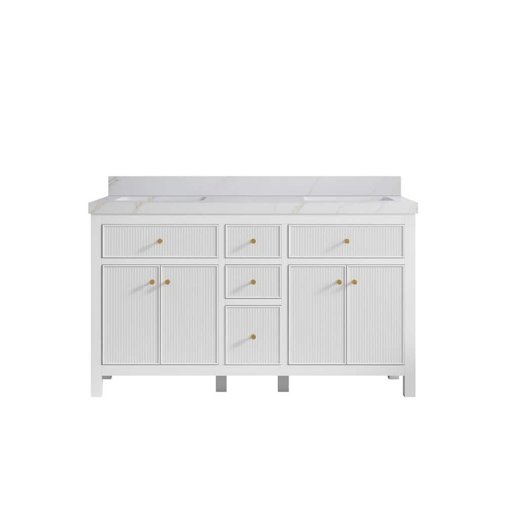 "Sonoma 60 in. W x 22 in. D x 36 in. H Double Sink Bath Vanity in White with 2"" Calacatta Sienna Qt. Top" price history on PriceWatchPro