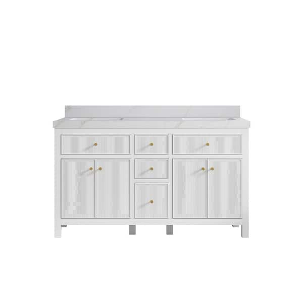 Willow Collections Sonoma 60 in. W x 22 in. D x 36 in. H Double Sink Bath Vanity in White with 2" Calacatta Sienna Qt. Top