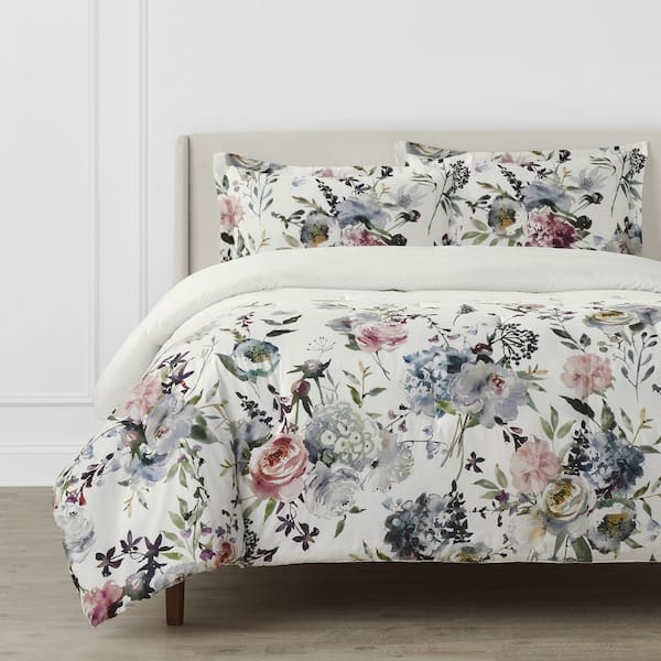 Home Decorators Collection Flora 3-Piece Multi-Color Watercolor Floral Cotton Full/Queen Comforter Set