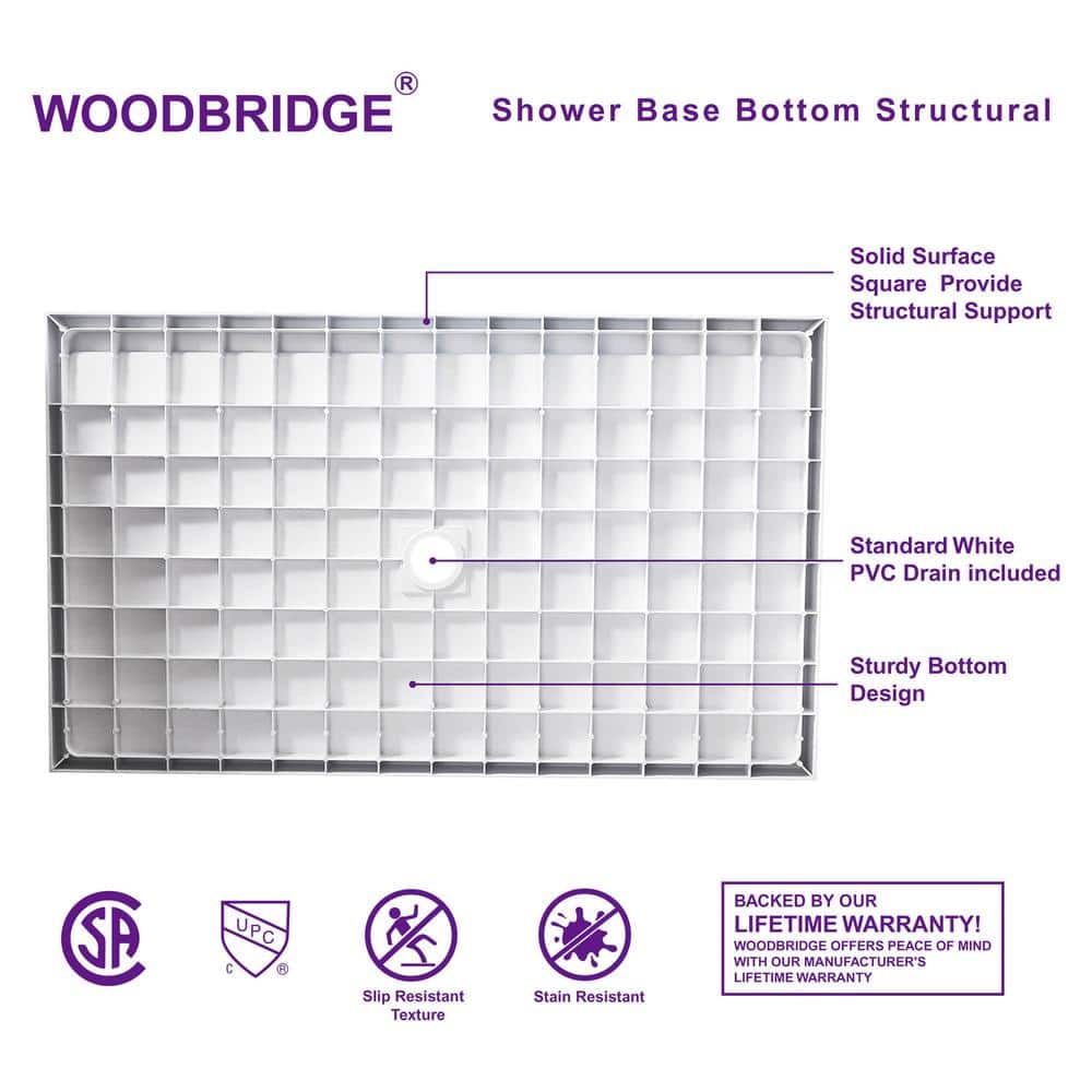 48" White Rectangular Shower Pan with Brushed Nickel Drain Cover