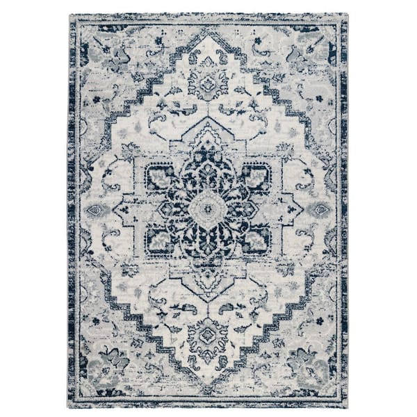 Alexandria 9 x 12 DEEP BLUE Medallion Pattern Area Rug for High Traffic Living Room Dining Room Bedroom
