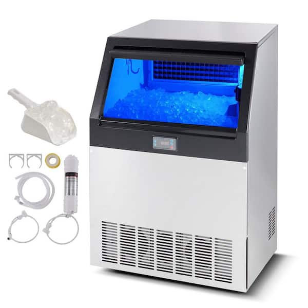 Commercial Ice Maker 265 lbs. / 24 H Full Size Cubes 25.6 in. w/ 80 lbs. Storage Capacity Freestanding Machine in Silver