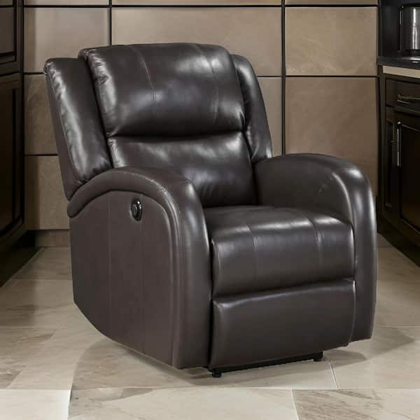 Benjara Brown Faux Leather Power Standard Recliner