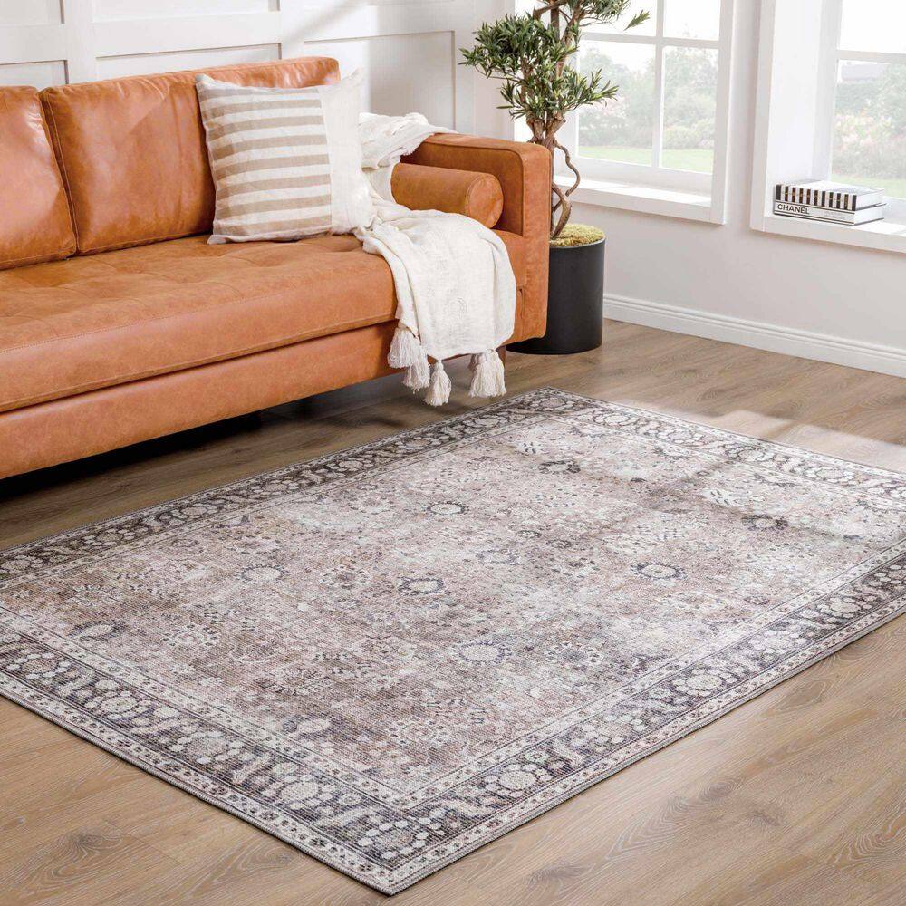 Vintage Distressed Black and Beige Oriental Cotton Chenille Rug 5'3" x 7'3"