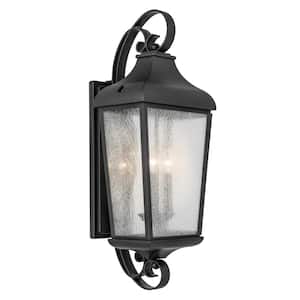 forestdale 31 in. 3-Light Textured Black Outdoor Hardwired Wall Lantern Sconce with No Bulbs Included (1-Pack)