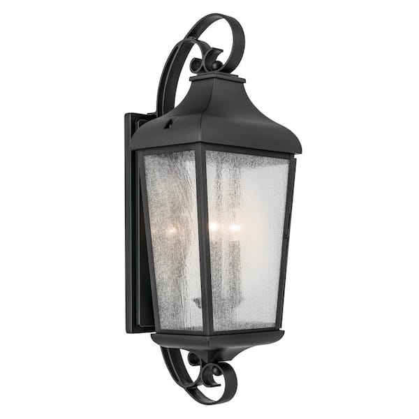 KICHLER forestdale 31 in. 3-Light Textured Black Outdoor Hardwired Wall Lantern Sconce with No Bulbs Included (1-Pack)