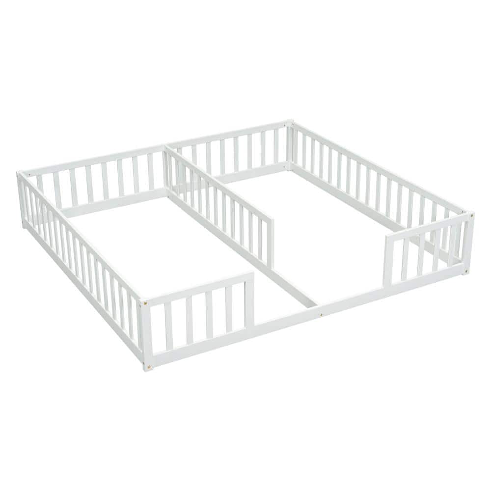 White pine wood double twin bed frame with guardrails.