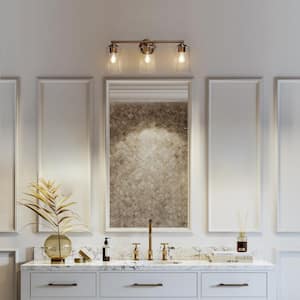 Modern 22 in. 3-Light Plated Brass Bath Vanity Light with Clear Glass Shades Powder Room Wall Light, LED Compatible