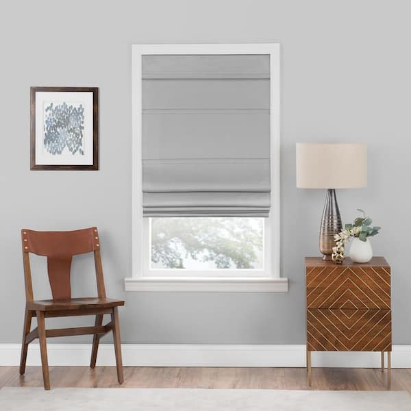 ACHIM Florence Grey Cordless Blackout Pleated Polyester Roman Shades 29 in. W x 64 in. L