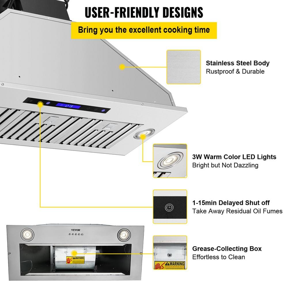 VEVOR 36" Stainless Steel Convertible Insert Range Hood with Charcoal Filter