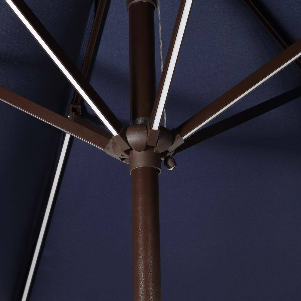 Spencer 9 ft. Coral Pink and White Solar LED Market Patio Umbrella with Aluminum Frame