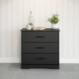 Rustic Ridge Black 3-Drawer 27.5 in. x 26.75 in. x 16.25 in. Nightstand, Wooden Chest of Drawers for Bedroom